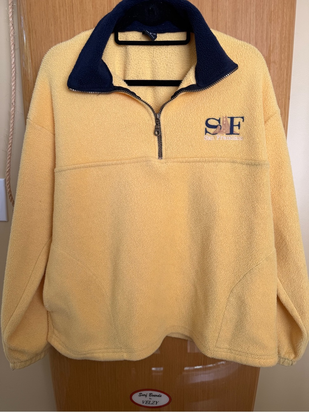 Yellow Fleece Half-Zip Pullover Jacket with Navy Collar - SF Embroidered